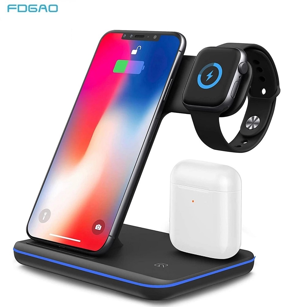 FDGAO 15W 3 in 1 Qi Drahtlose Ladegerät für Apple Uhr 6 5 4 3 2 iPhone 12 11 pro XS XR X 8 Airpods Pro Schnelle Lade Dock Stehen