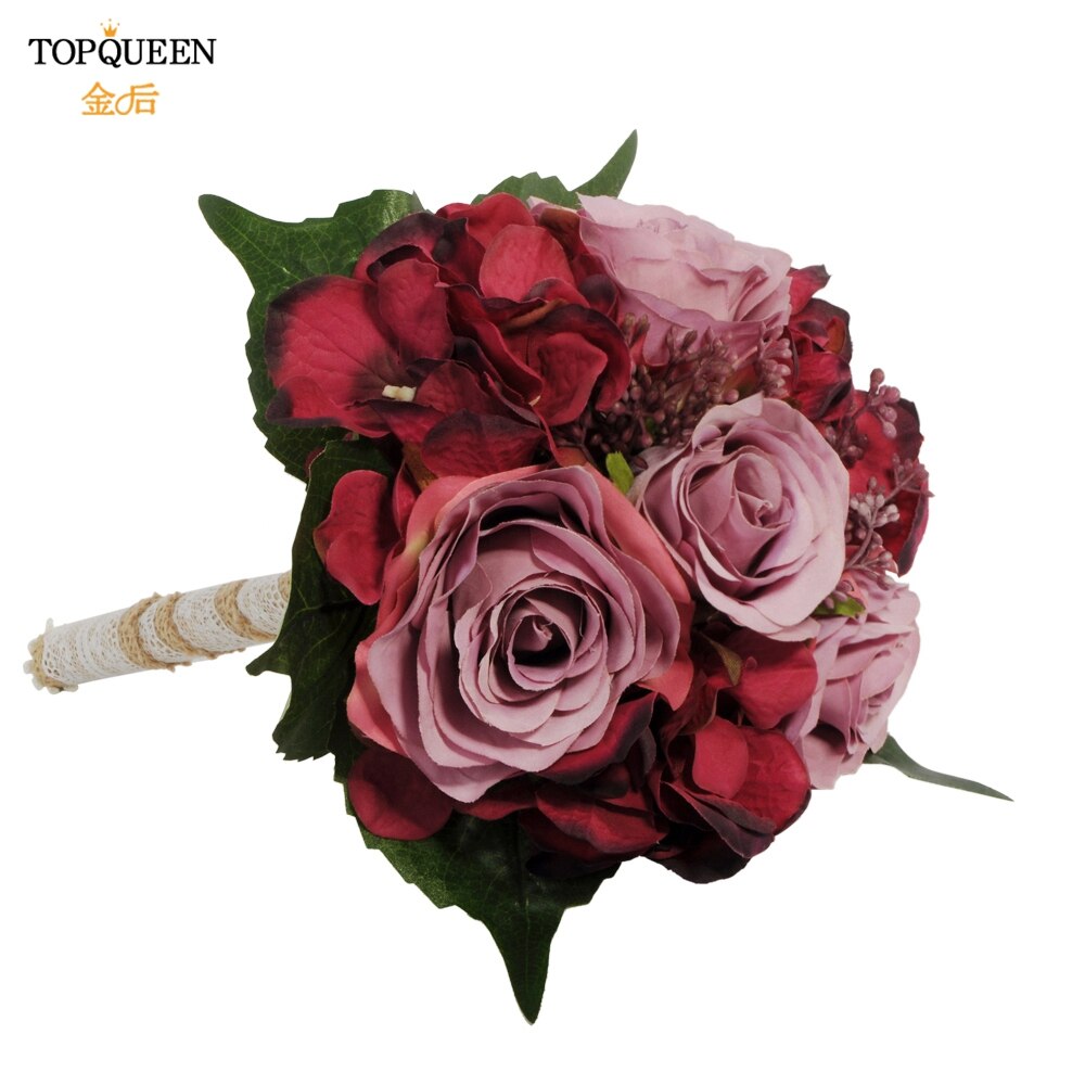 Topqueen  f20 bryllup bukett peon bukett burgunder blomst brudepiker dekorasjon blomster ekte touch bukett røde blomster mariage
