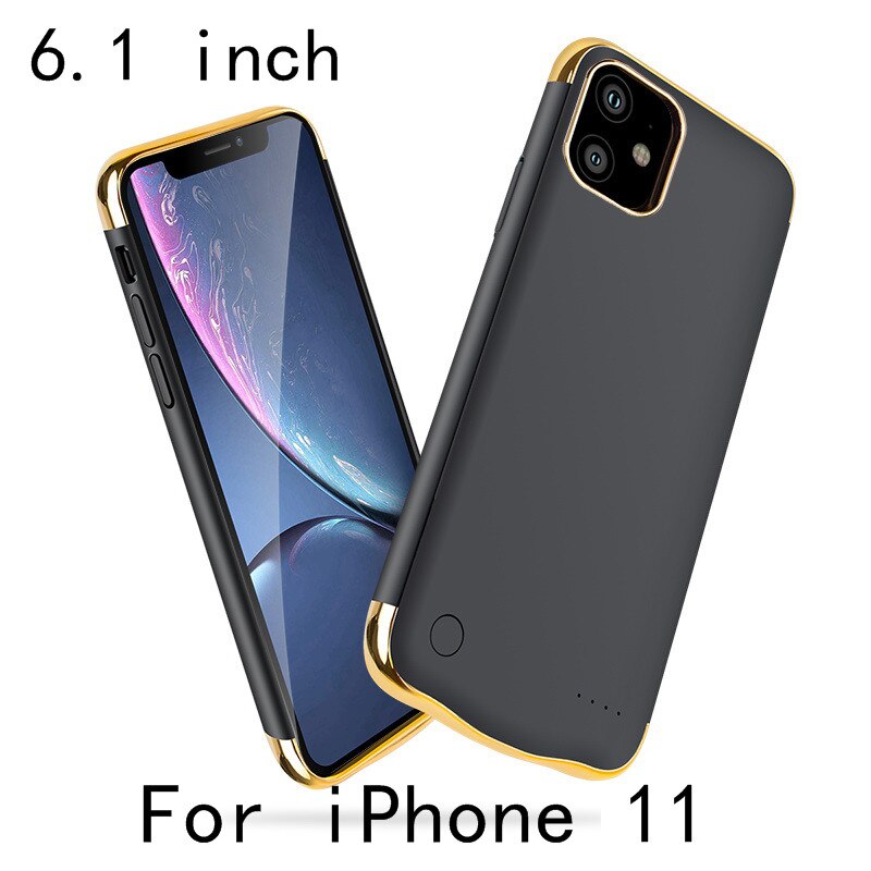 Slim Plating shockproof Battery Case For iPhone 11 Pro Max Battery Charger Case For iPhone 11 External Power Bank Charging Cover: i11-Black