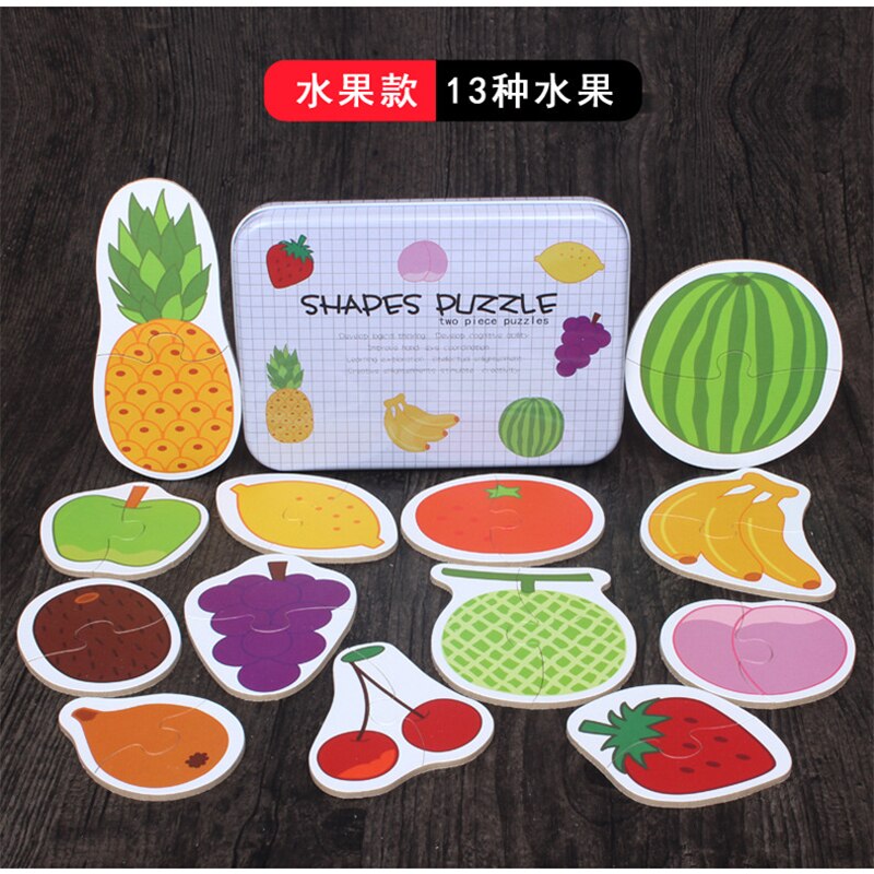 Voertuig/Fruit/Dier Set Paar Puzzel Educatief Baby Speelgoed Ijzeren Doos Zuigeling Vroege Hoofd Start Training Puzzel cognitieve Kaart