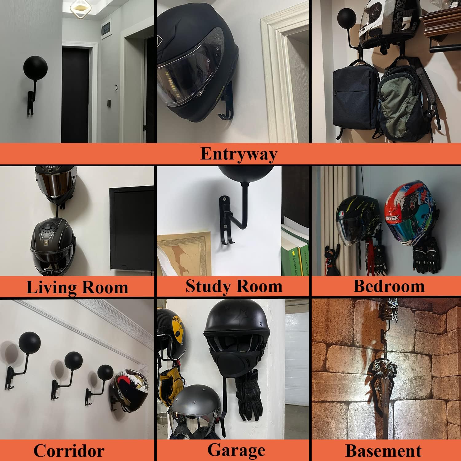 Soporte para casco de motocicleta Montaje en pared Rotación de 180° Fútbol americano Portacascos de bicicleta Con 2 ganchos Casco Soporte para colgar exhibición para gorras