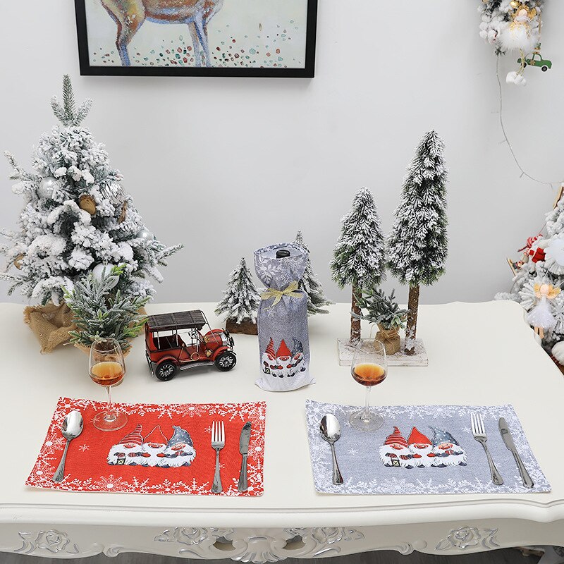 Kerst Placemats, non Slip Hittebestendig Placemats Met Gnome Patroon Voor Keuken Diner Jaar Decoratie