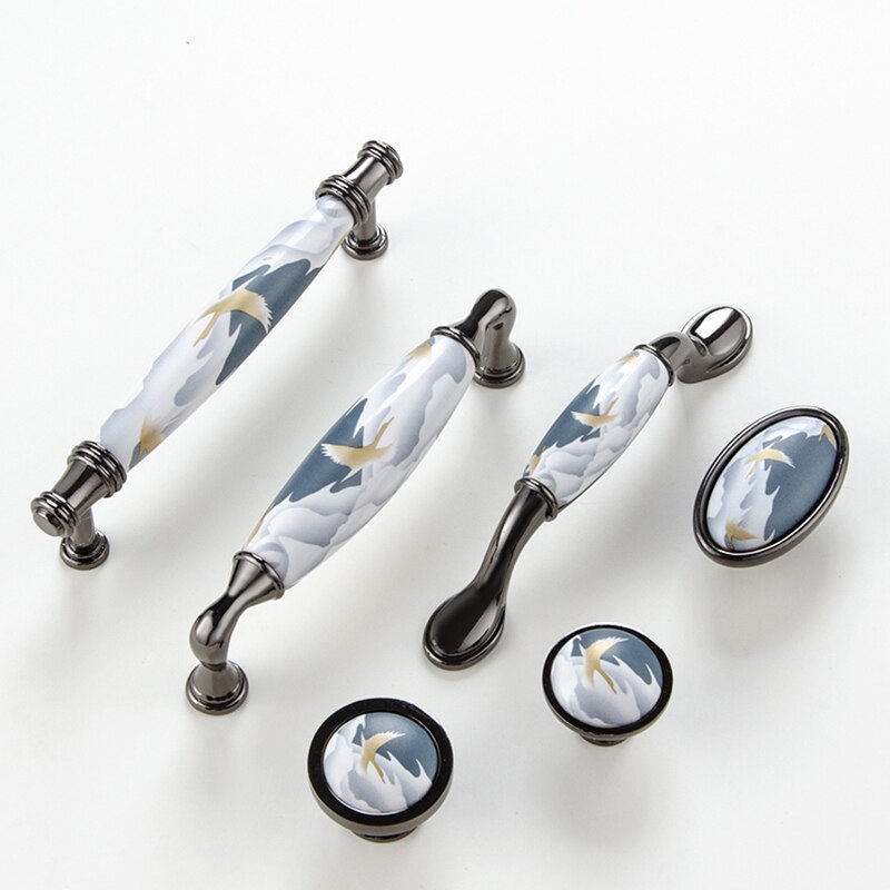 Sky blue/Ceramic Door Handles European Antique Furniture Handles Drawer Pulls Kitchen Cabinet Knobs and Handles