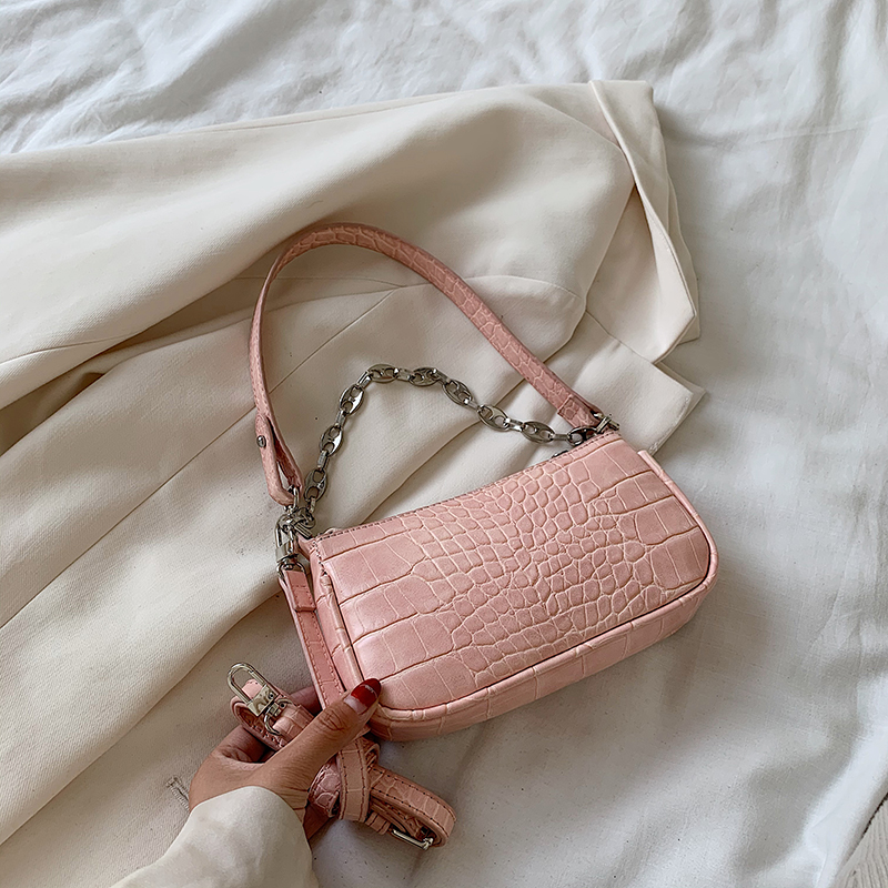 Kleine Pu Lederen Crossbody Tassen Voor Vrouwen Eenvoudige Schouder Handtassen Vrouwelijke Reizen Totes Lady Cross Body Bag: Crocodile Pink