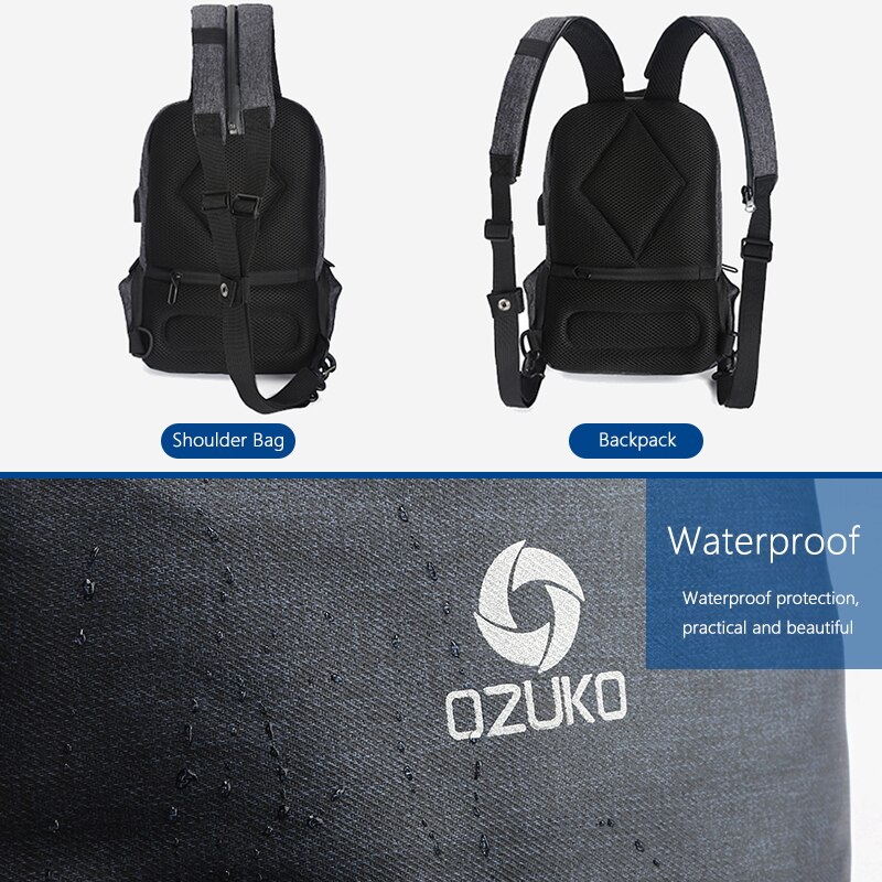 OZUKO Multifunktions Brust Pack Männer Schulter Crossbody-tasche Männlichen Wasserdicht Brust Taschen USB Ladung Reise Schlinge Tasche