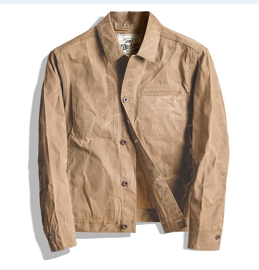 Maden-chaquetas de lona con cera al óleo para hombre, chaqueta Retro de color caqui con múltiples bolsillos, con cuentas, Ami Kaji, con bolsillo grande, ropa Vintage sólida: Khika 2 / XXXL