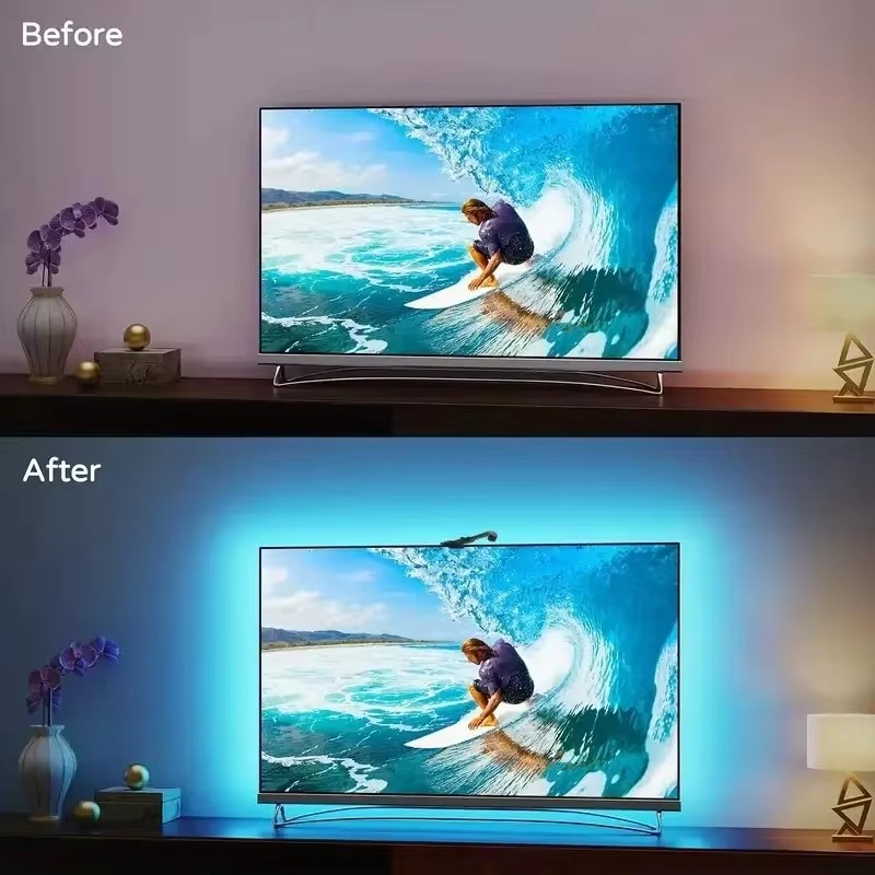 Led Ambilight Tv rétro-éclairage 5V Usb Rgbic bande de lumière LED intelligente avec caméra 3.8M 5M App éclairage intelligent lampe de synchronisation de couleur