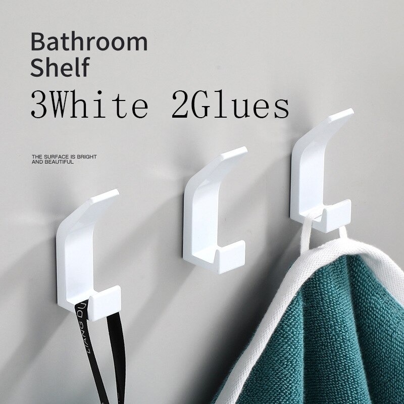 Gancho Doble para ropa de baño, perchero para bata de dormitorio, accesorios de cocina para sala de estar, color blanco y negro, sin perforación: White 3PCS