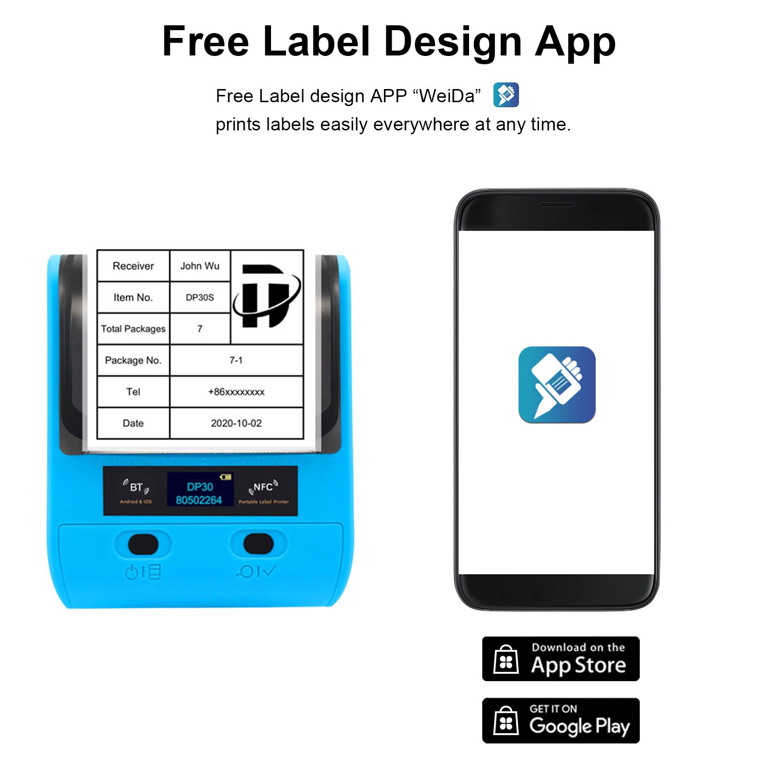 Aibecy DP30 Portable All in One Wireless Thermal Printer 3 Inch 80mm Paper Width for Label USB BT NFC for Store