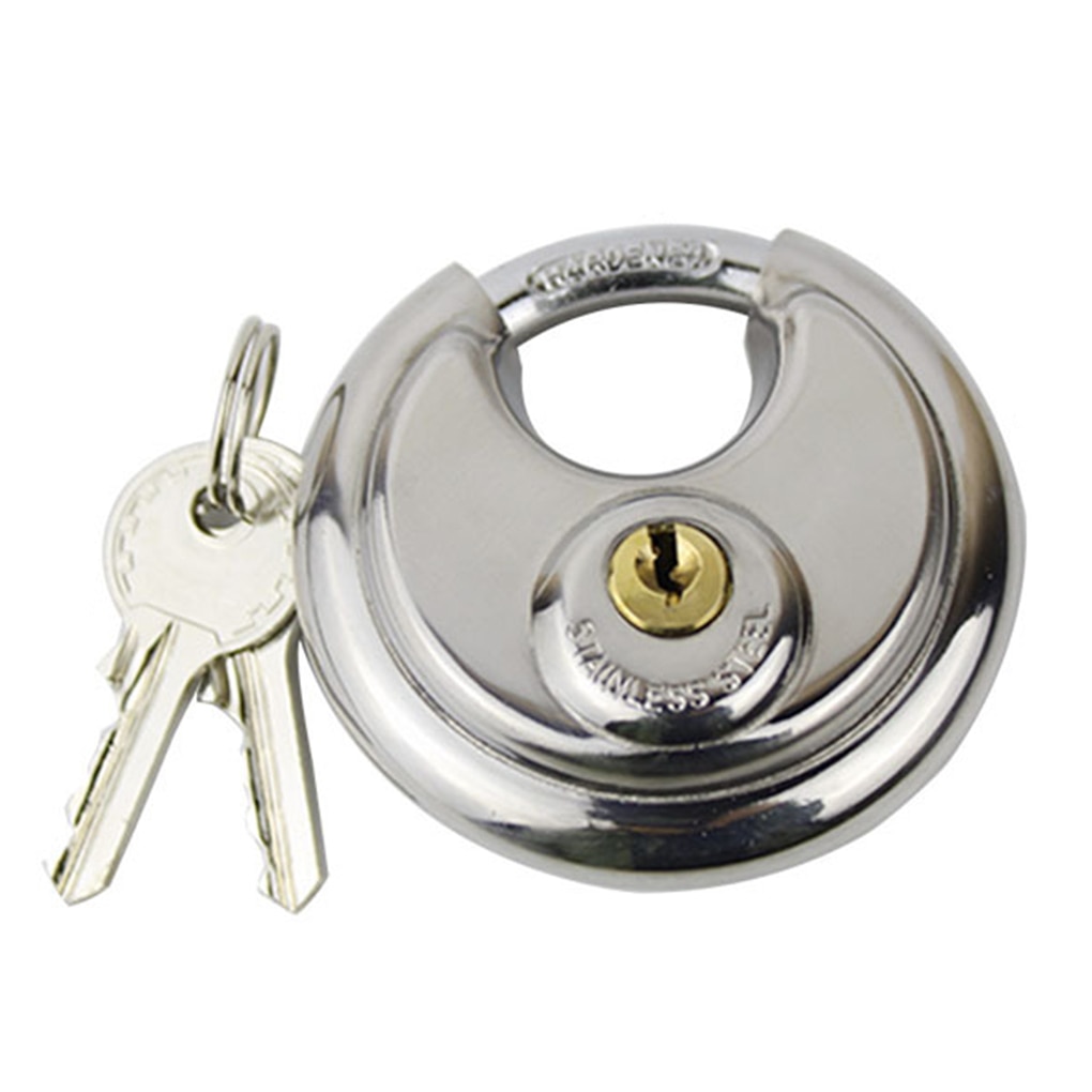 70mm Stainless Steel Anti-Theft Padlock Large Round Discus Lock For Warehouse Door Bicycle Anti Theft Lock With Key: Default Title