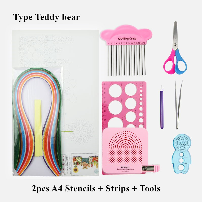 A4 Stencil Quilling Paper Art Paper Filigree Pattern Quilling Paper Template Origami Template Wall Art: Type Teddy bear Set
