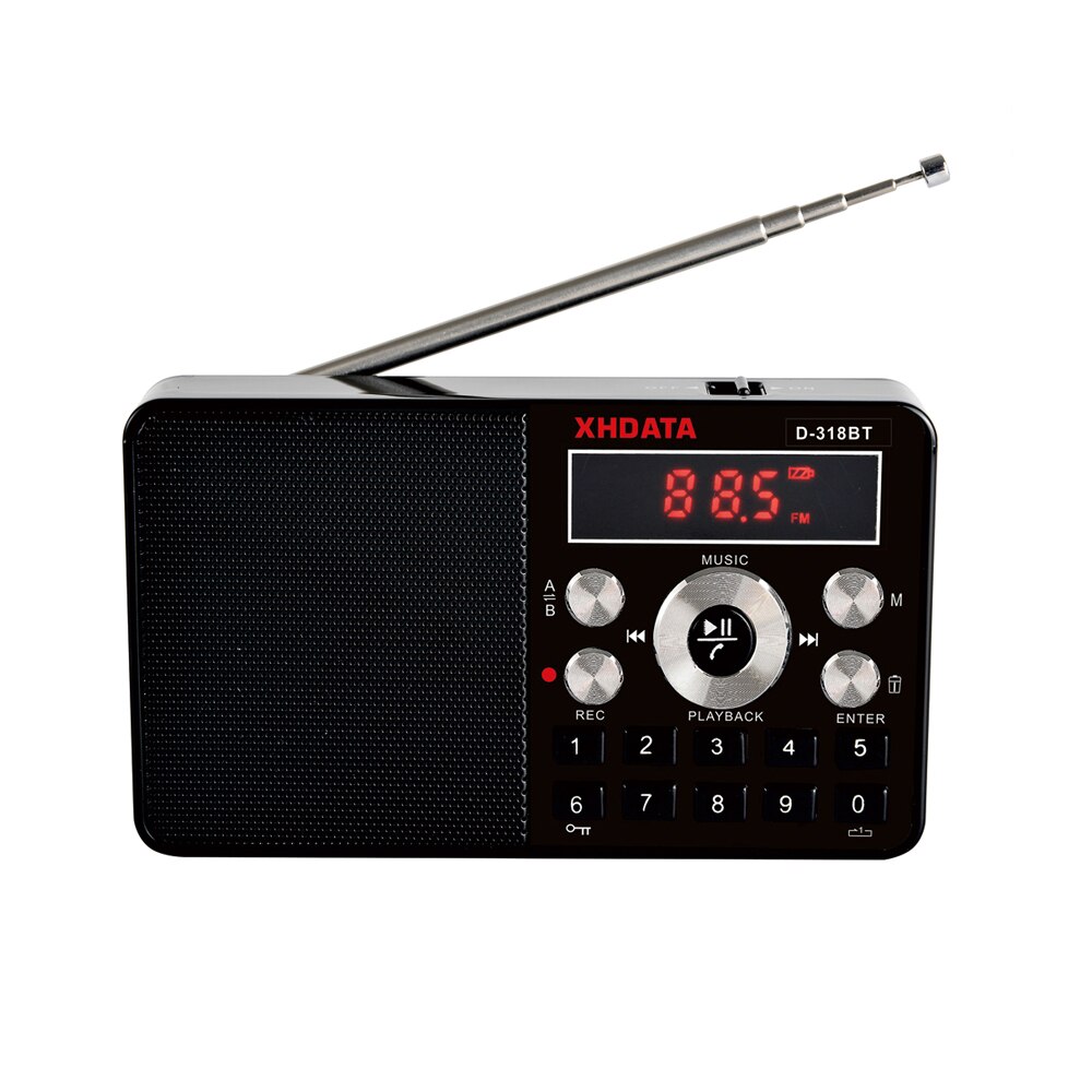 Xhdata D-318 bt fm rádio estéreo mini multifunções portátil receptor de rádio suporte chamadas telefone sem fio A-B bluetooth rádio