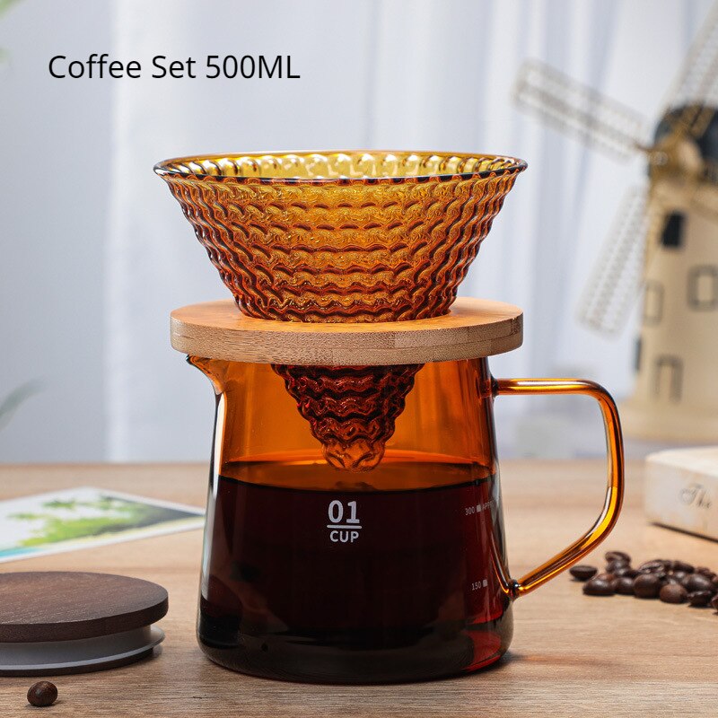 Striped V60 Drip Coffee Set Hand-held Coffee Pot Coffee Filter Cup Coffee Sharing Pot Free Spoon + Coffee Paper: Coffee Set 500ML-5