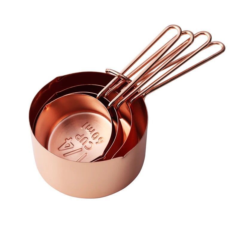 Stainless Steel Measuring Spoons Cups Set Baking Tea Coffee Spoon Flour Liquid Measuring Tool Cooking Kitchen Accessories Gadget: 4pcs Large Rose Gold