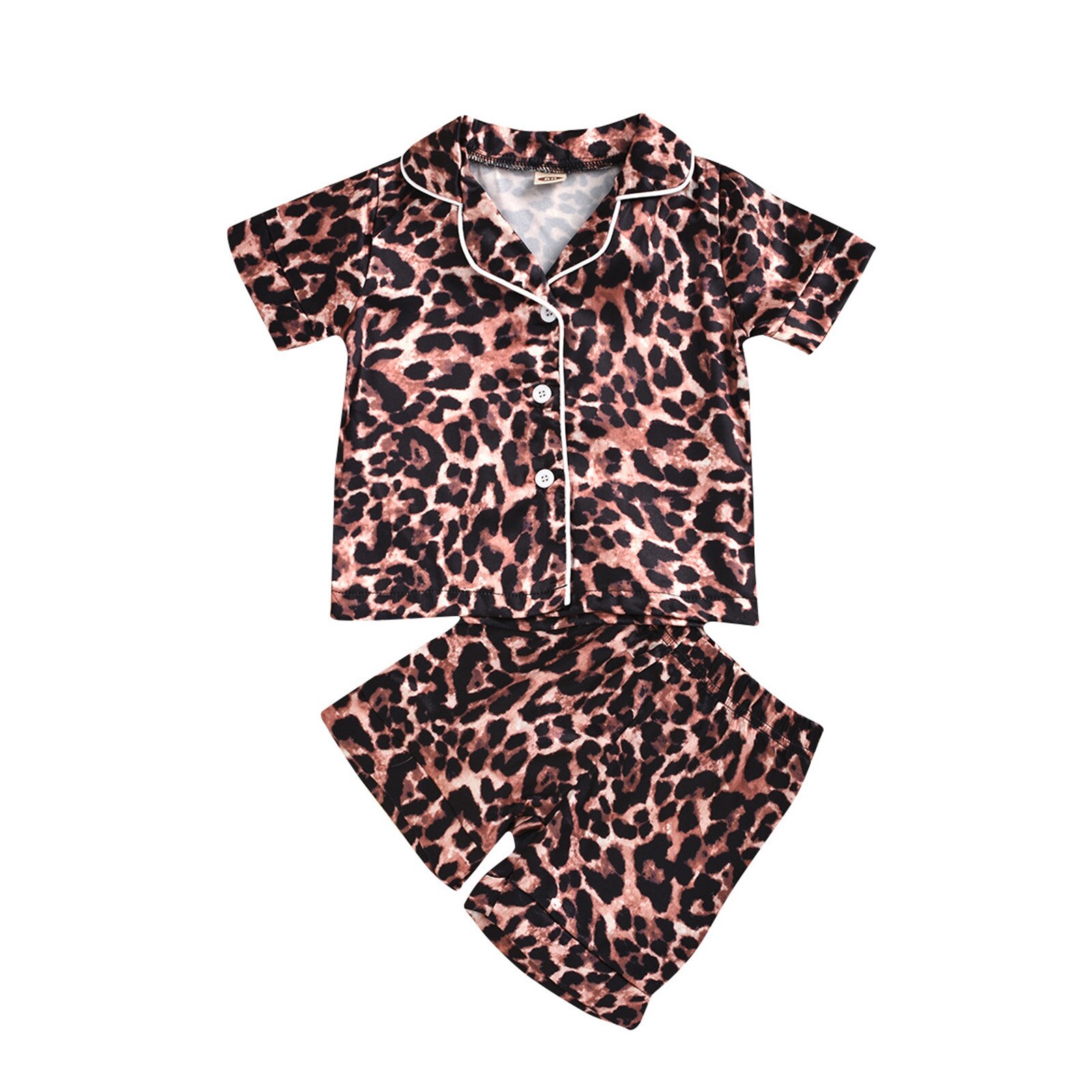 (0-6 Y) baby Kinderen Jongens En Meisjes Luipaard Print Vierkante Hals Korte Mouwen Button Top + Broek Set Pyjama Home Service: 130