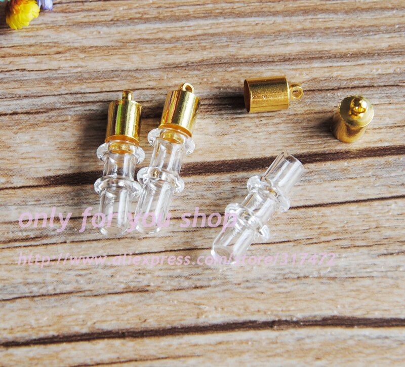 XCDIY 5set/lot 5mm inner diameter glass Vial Pendant gold metal cap DIY miniature glass vial pendant wish bottle