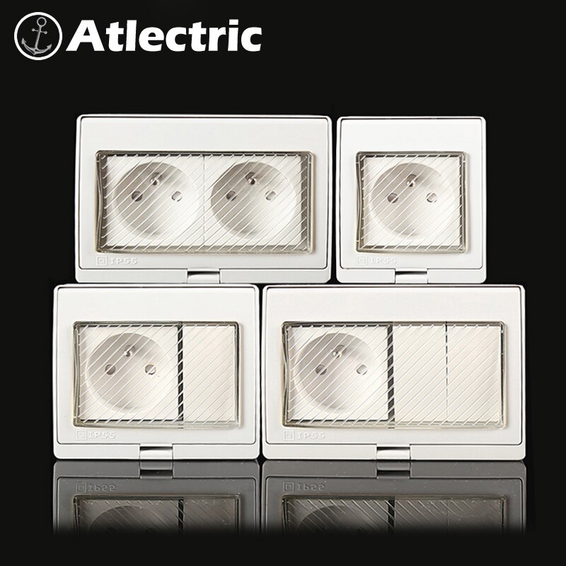 Atlectric IP55 FR Standard Waterproof Dust-proof Outdoor External Wall Power Socket Switch Outlet Weatherproof Socket