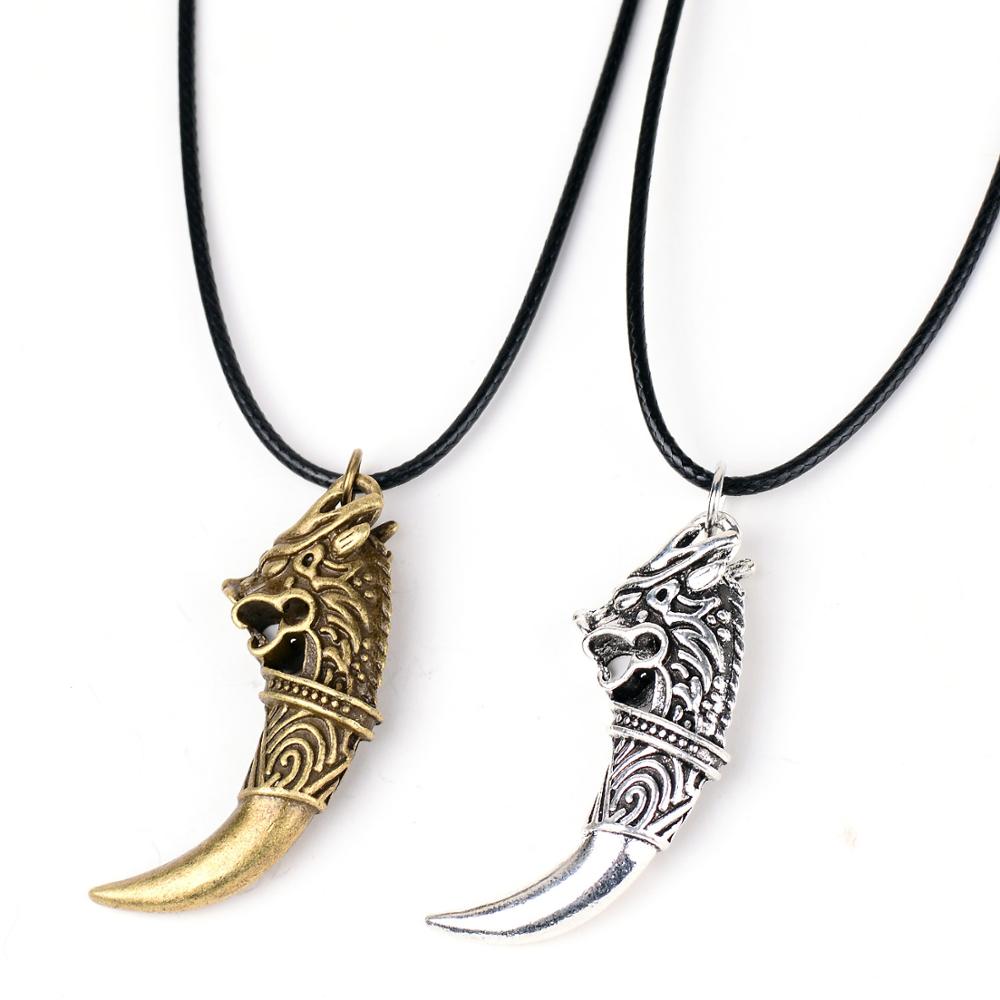 CHSXY Vintage Gothic Punk Dragon Head Necklace Personality Domineering Carving Wolf Tooth Shape Alloy Pendant Necklace Men