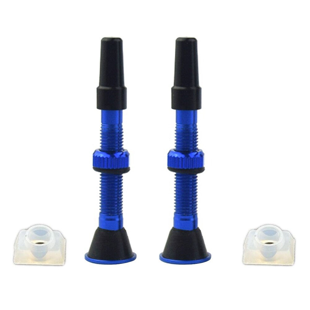 2x bicicleta de estrada sem câmara pneu presta válvula 60mm montanha haste liga alumínio + ferramenta para o ciclo ao ar livre ciclismo entretenimento: Blue A
