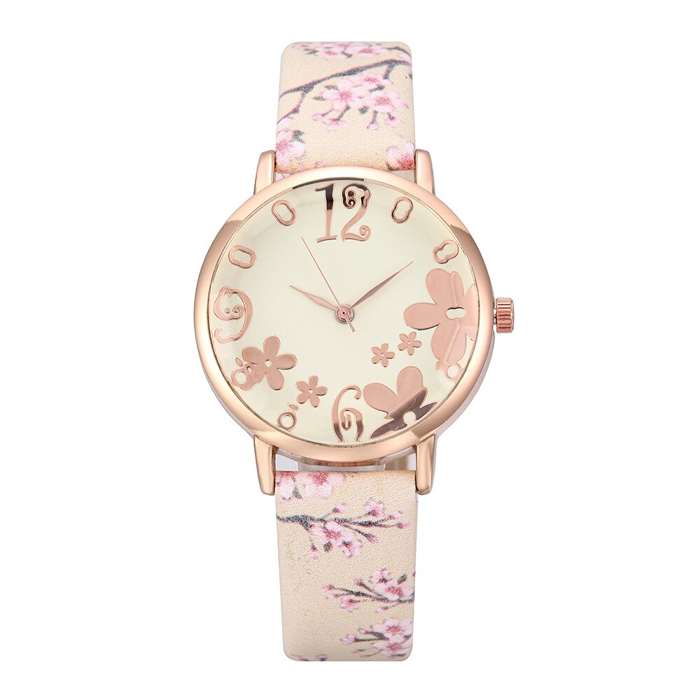 Luxus Uhr Frauen Geprägte Blumen Kleine Frische Gedruckt Gürtel Zifferblatt Uhr Weibliche Schüler Quarzuhr Relogio Feminino: B