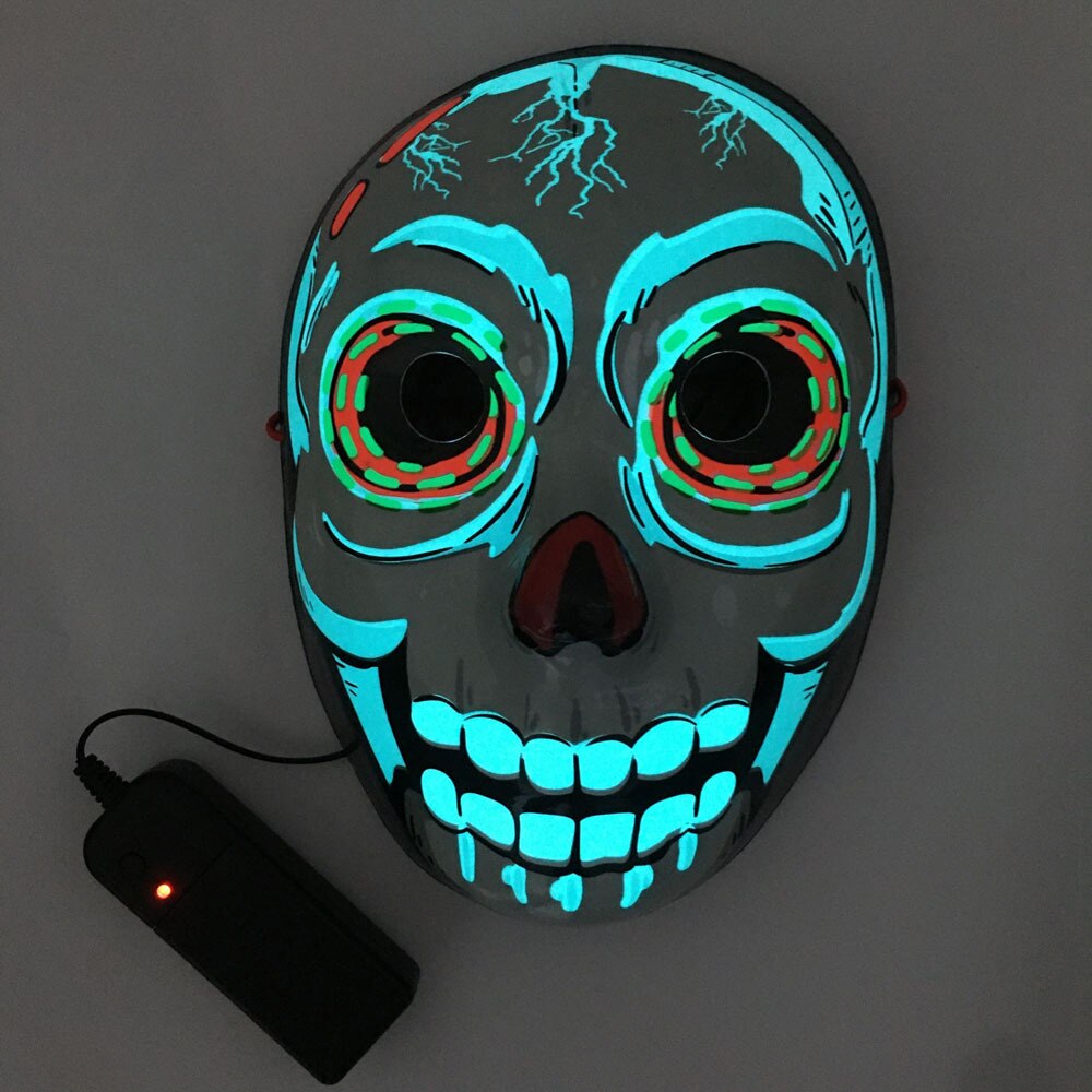 Clown LED Mask Halloween Party Mask Neon Light Up Luminous Wire Purge Scary: N16 lightning skull