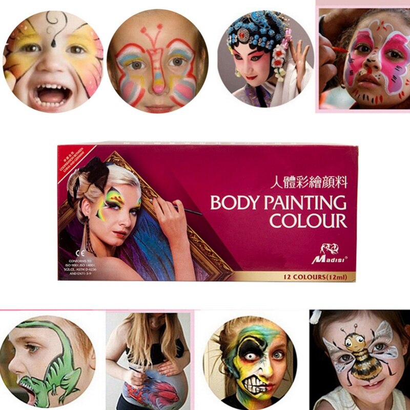 12 farver ansigtsmaling farveblyant (guld og sølv medfølger) børnestænger kropsmaling ansigtsmalerpinde til børn
