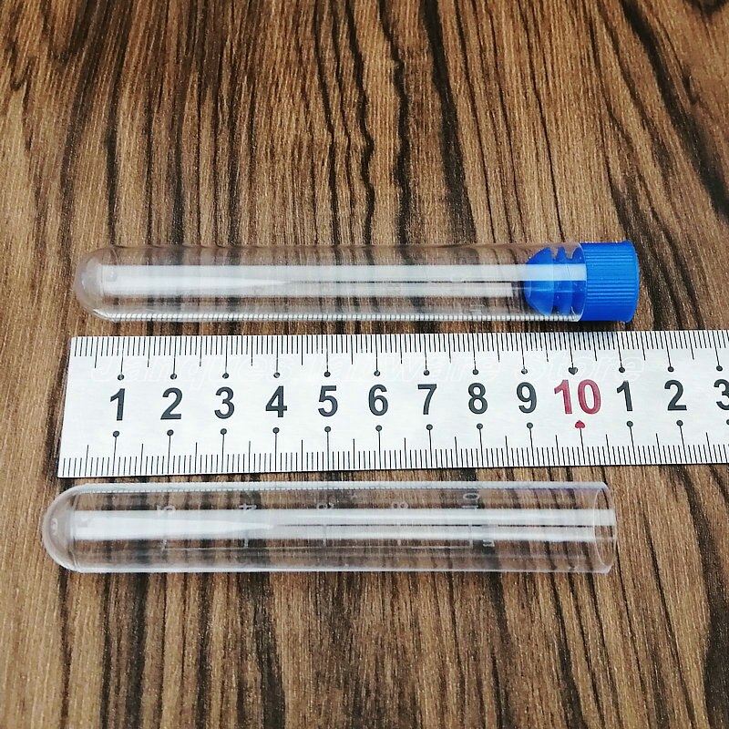 20pcs 16x100mm Clear Plastic Test Tubes With Color Caps and Scale,Party Candy Bottle with Round Bottom Wedding Vial