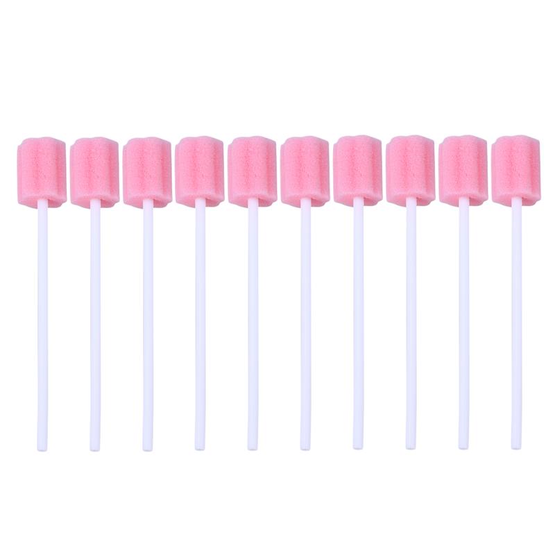 100 Uds esponja en bastoncillos de algodón desechable limpiador de boca de palo esponja de Limpieza de dientes hisopo herramienta de limpieza de maquillaje de Cuidado Oral: Rosa
