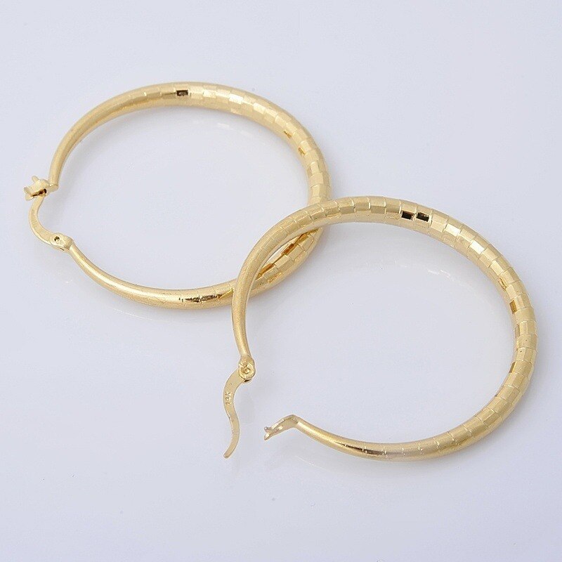 Classic 14K Gold Filled Hoop Earrings Exquisite Simple Gold Color Hand Carved Round Wedding Earrings for Women Jewelry
