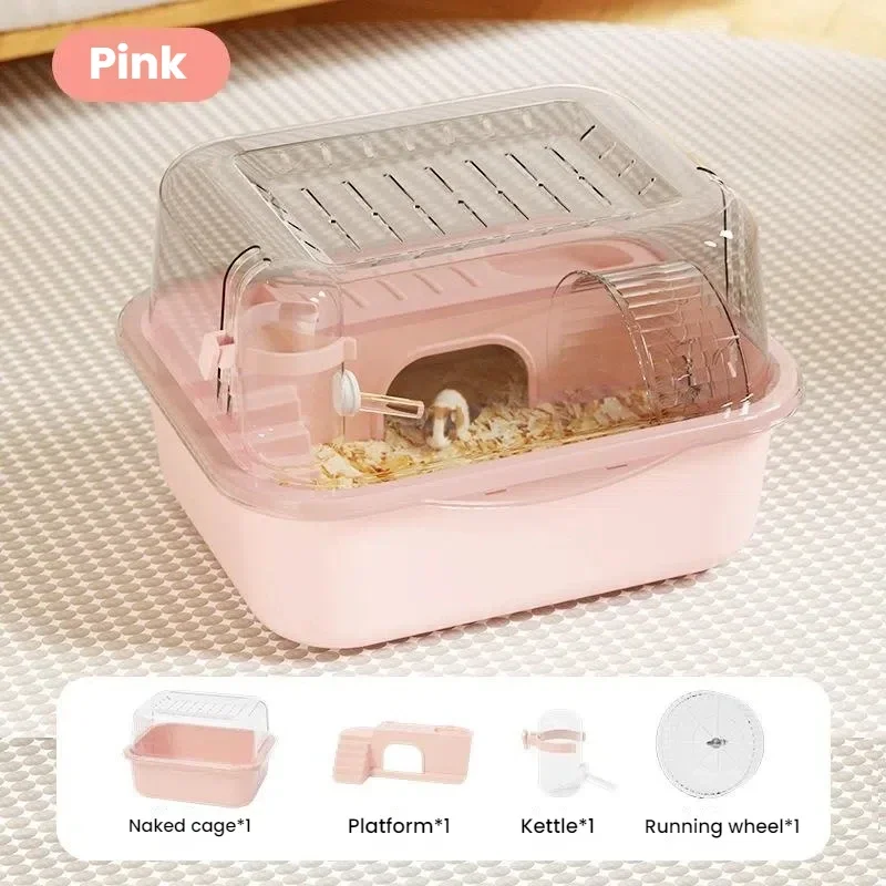 Jaula para hámster con botella de agua, jaula para hámster de doble capa, portátil, transparente, casa de hábitat para animales pequeños, ratones, casa para conejillos de indias: Gris claro