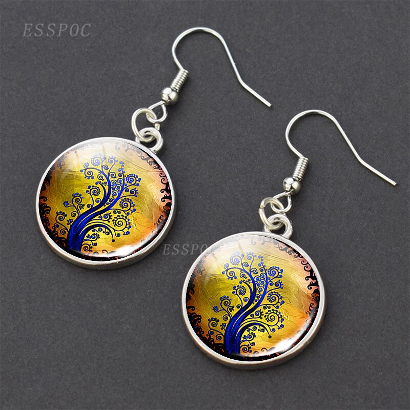 Baum des Lebens Glas Cabochon Ohrringe Silber Überzogene Baumeln Ohrringe Baum des Lebens Ohrringe Schmuck für Sie: Silber überzogen