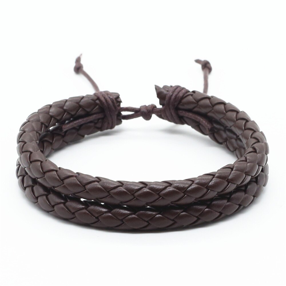 Neue Lässig Vintage Punk 2 schicht Braun Schwarz Handgemachte Webart Pu-leder Männer Armbänder Für Frauen Homme Männer Schmuck: brown