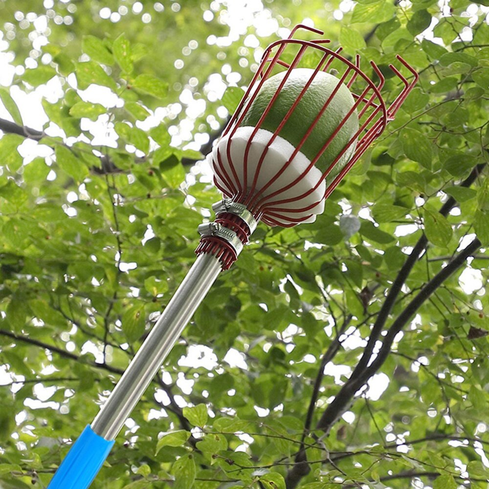 1 Set Detachable Fruit Picker Portable Garden Picking Tool Stainless Steel Pole Fruit Catcher High Altitude Fruit Picking Device