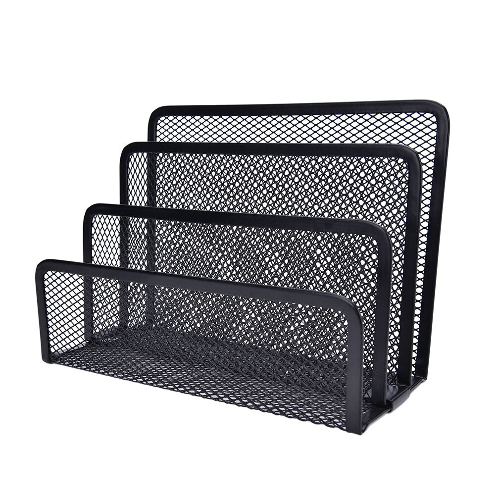 Black Metal Mesh Desk Organizer Desktop Letter Sorter Mail Tray File Organiser Office Home Bookends Book Holder Business