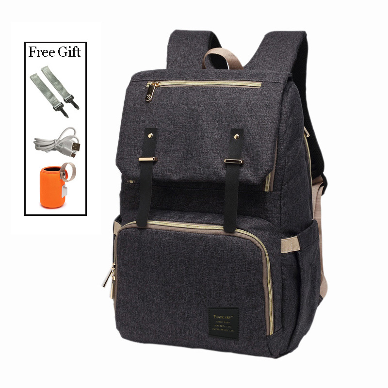 Sac à dos à couches pour bébé, sac de poussette pour maman papa, sac à main Oxford étanche, Kits de couches d'allaitement, sacs de maternité, support chauffant USB,: Gris foncé