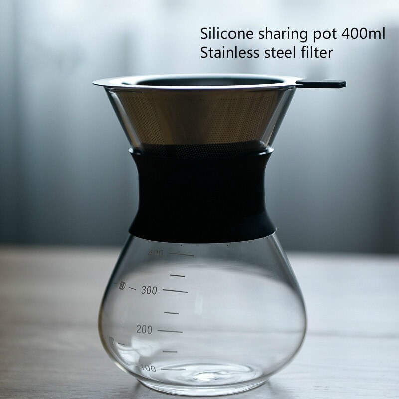 Juego de cafetera con filtro triangular V60, utensilio de punzonado manual para hacer té, caja de para el hogar, ideal para regalar a cafetería: Silicone pot 400ml