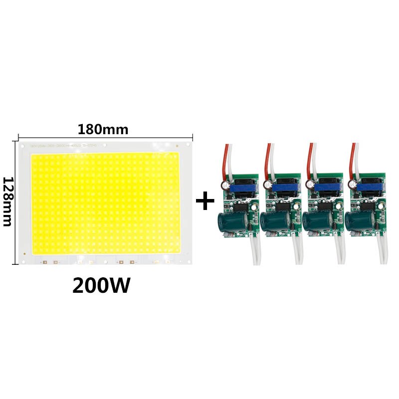 Diodes lumineuses haute puissance avec pilote 50W puce LED W 100W 150W, lumière à large faisceau, SMD2835, lumière d'extérieur, blanc froid, 90-200 V, 260: 200W LED with driver