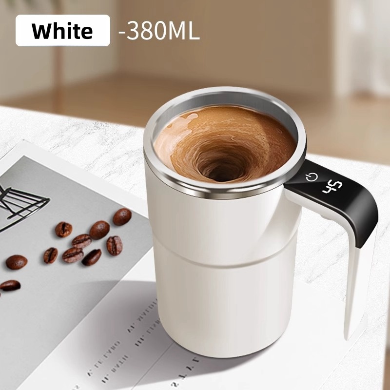 Caneca elétrica de café com mistura automática, 380ml, ip67, à prova d'água, agitação de café, carregamento usb, display digital, copo magnético automático: Preto