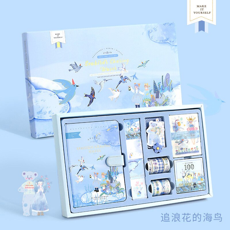 Juego de diario con temática de cuento de hadas, caja de para niña, libro de conteo de dibujos animados, Bloc de notas, cuaderno, caja de: Blue