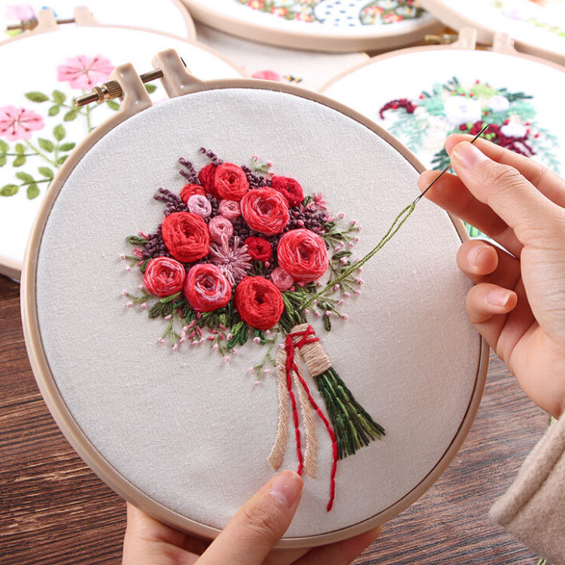 Diy band blommor broderi uppsättning med ram för europa nybörjare handarbete kit korsstygn serie konst hantverk sömnad dekor: 6