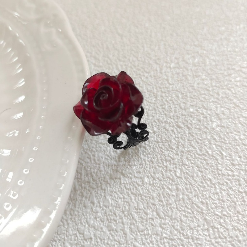 Anillos de apertura de rosa roja estilo gótico Retro para mujer, anillo de dedo hueco con flor de cristal con personalidad Punk, joyería de de Hip Hop Rock