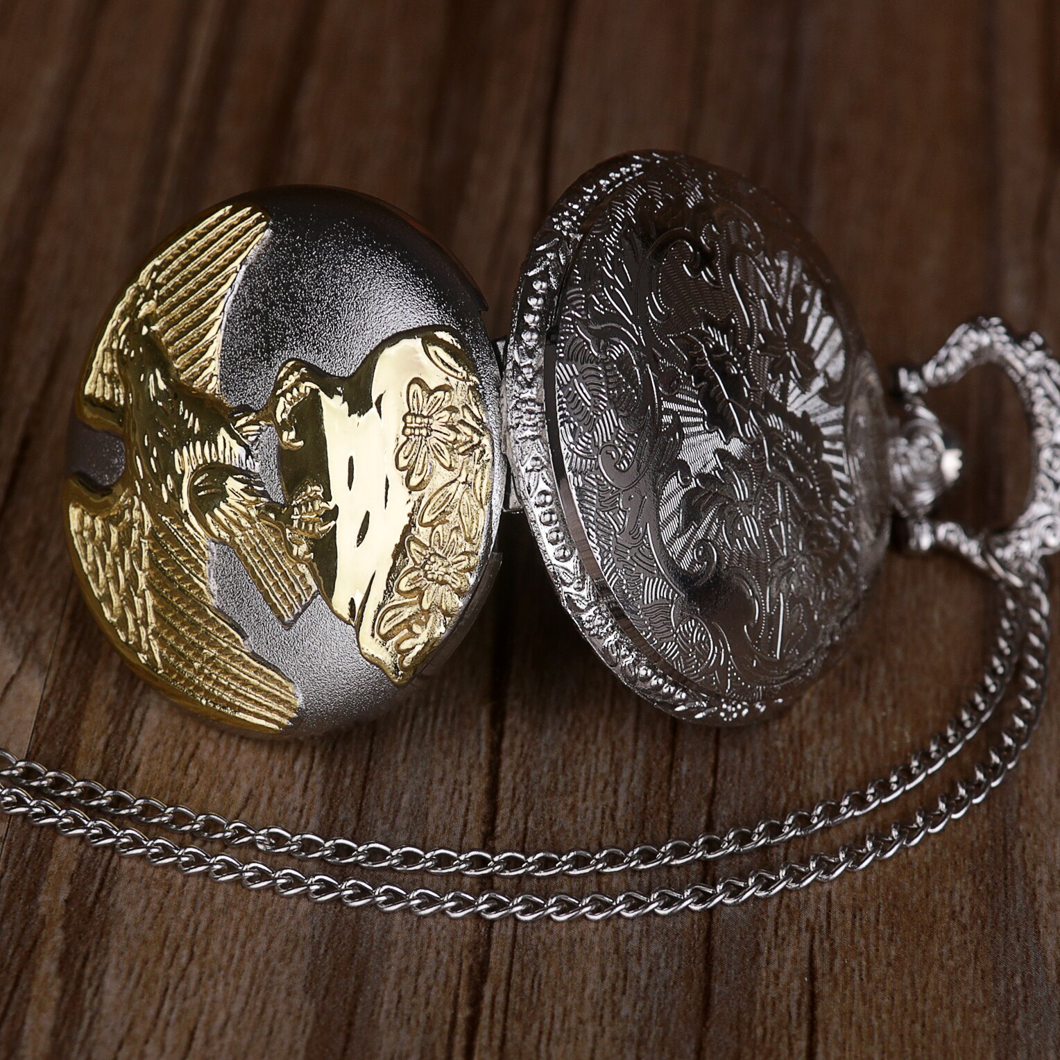Invincible Eagle Vintage Quartz Pocket Watch Necklace Pendant Womens Mens Fob Watch