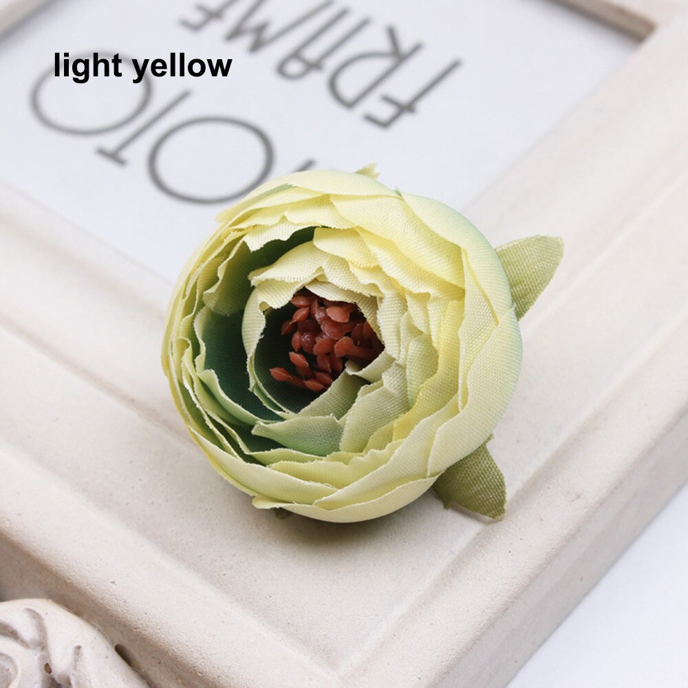 5 stuks 5cm kunstbloemen handgemaakte zijden stoffen bloemhoofdjes boeket voor bruiloft feest huisdecoratie doe-het-zelf doos knutselen: Lichtgeel