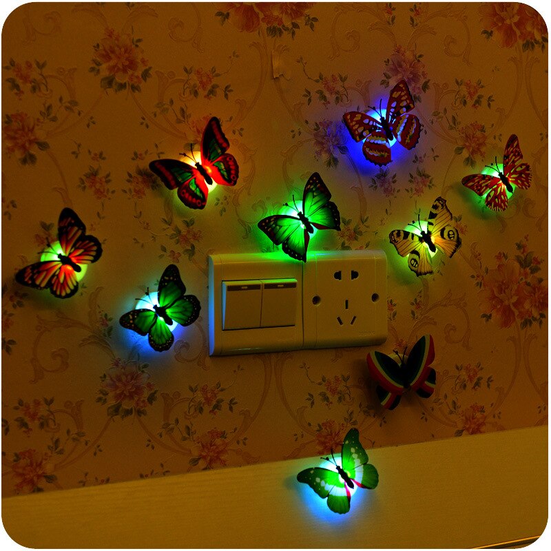 Nachtlampje Muur Opknoping Kleurrijke Vlinders Led Pasteable Nachtlampje Woondecoratie Wandlamp (Willekeurige Kleuren)