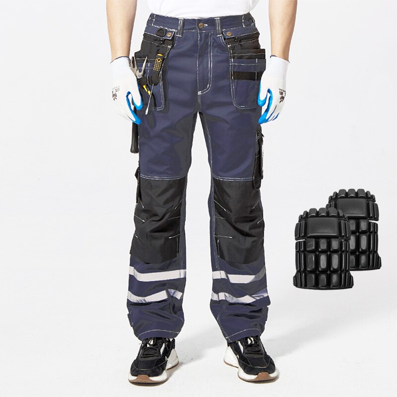 Hi vis housut puuvilla monityökalu taskut työvaatteet rahti kangas miesten työturvallisuus vaatteet miesten housut kestävät kestävät housut  b114: Sininen / 180- vyötärö 92cm