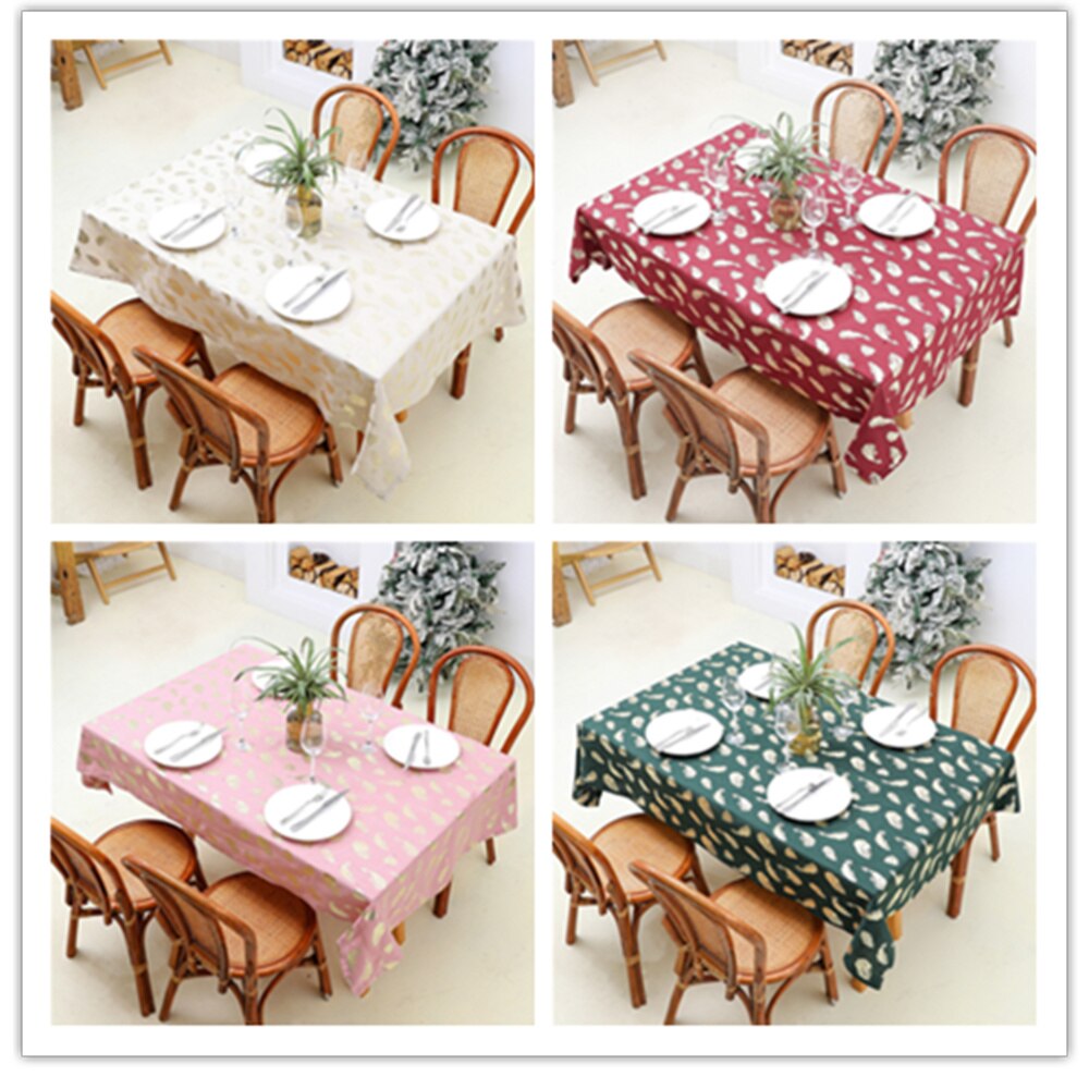 Monstera Leaf Pattern Tablecloth Cotton Linen Dining Table Cloth Dustproof Table Cloth (White)