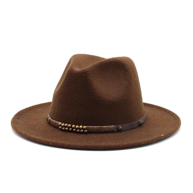 Women Men Wool Vintage Gangster Trilby Felt Fedora Hat Wide Brim Leopard Belt Gentleman Lady Winter Autumn Jazz Cap: dark brown