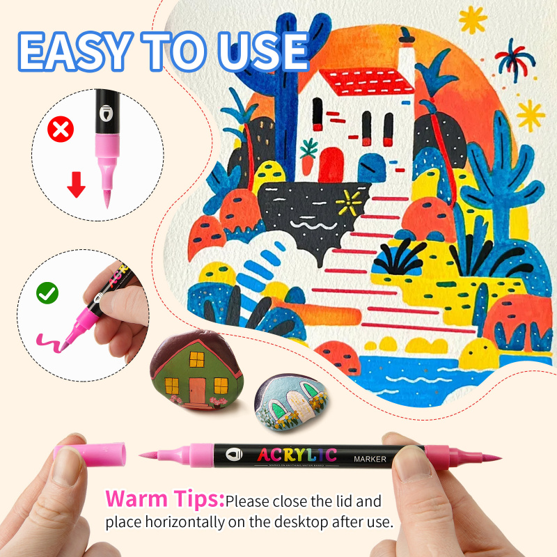 96 colors acrylic paint markers pens set 48 pack dual tip acrylic paint markers with brush tip and fine rock painting