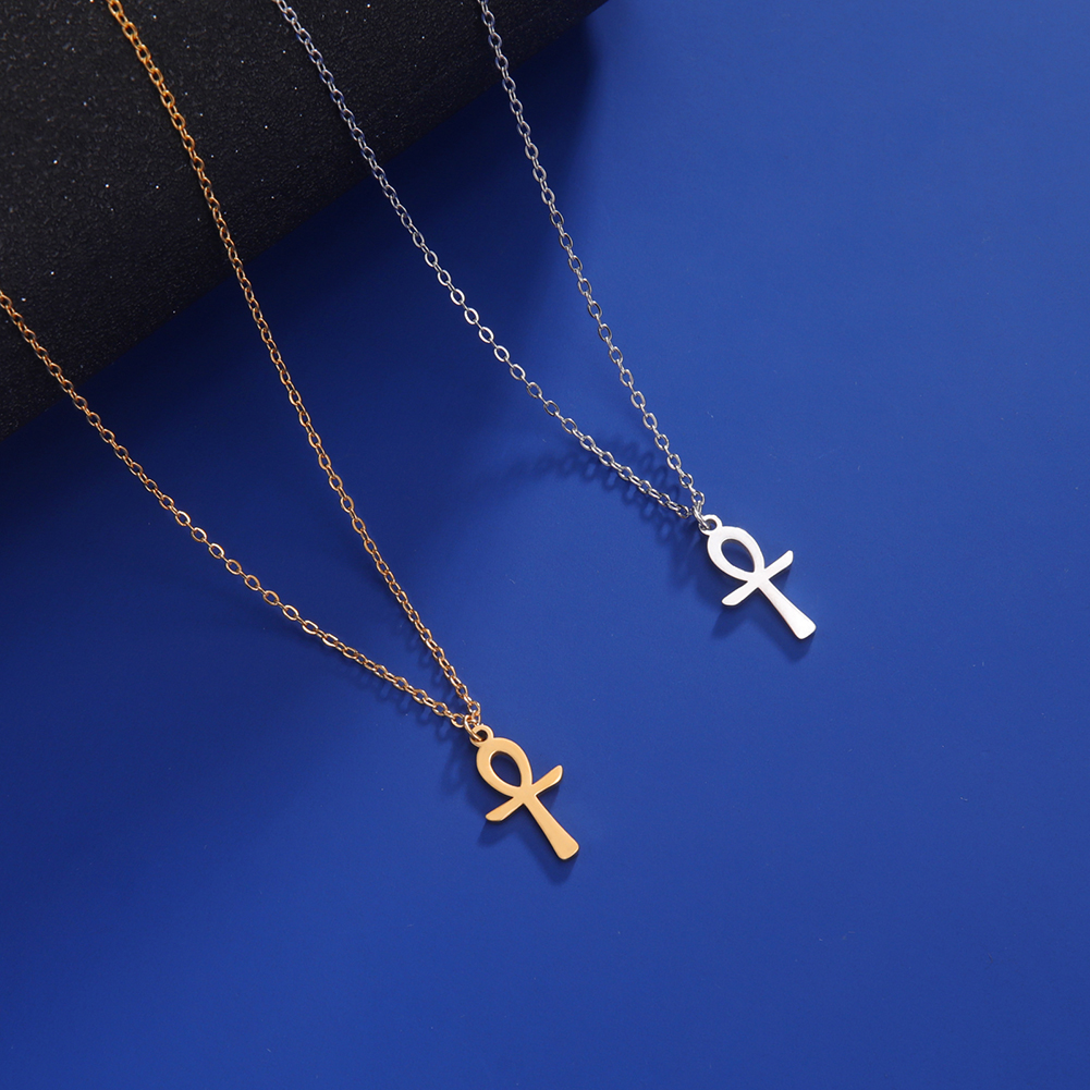 Lucktune Ankh Cruz amuleto egipcio collar de acero inoxidable llave de la vida símbolo crucifijo colgante collar mujeres joyería religiosa
