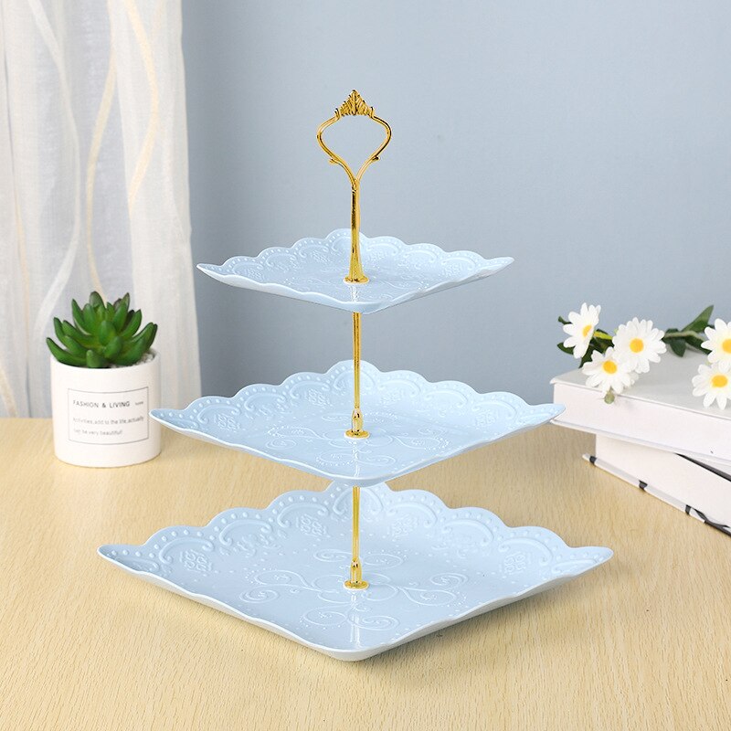 Detachable Cake Stand European Style 3 Tier Pastry Cupcake Fruit Plate Serving Dessert Holder Wedding Party Home Decor: 5Fang Blue Gold